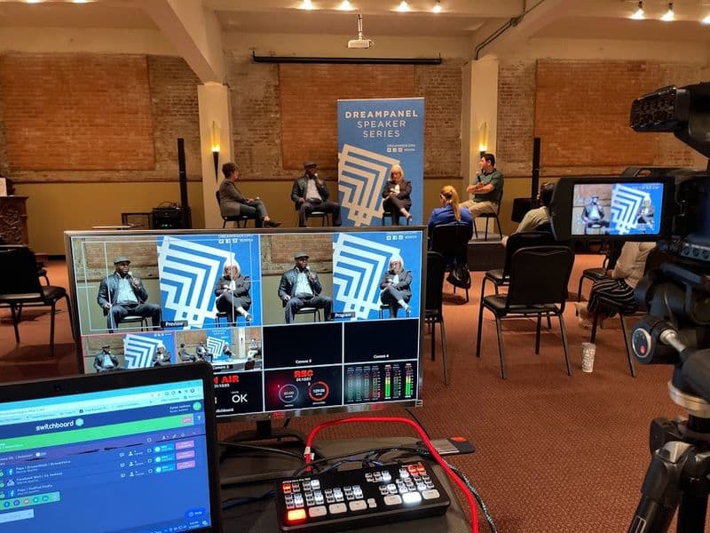 DreamPanel Speaker Series being live-streamed with multi-camera production